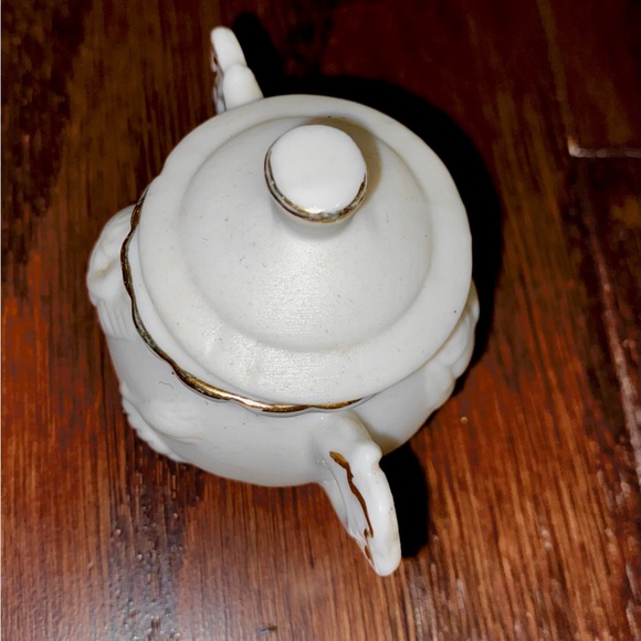 Miniature Tea Pot With Sugar & Creamer white embellished in golden 3.5” - Picture 3 of 13